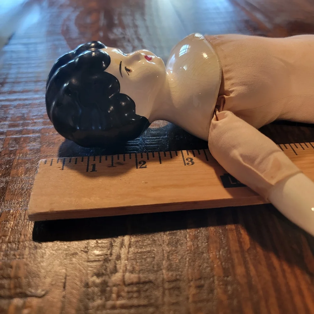 Beautiful Vintage China Head Doll rare brown eyes & pale face 15in‎